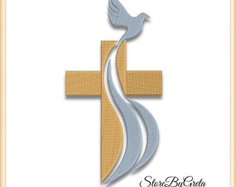 Embroidery pe design dove cross church logo pes pattern