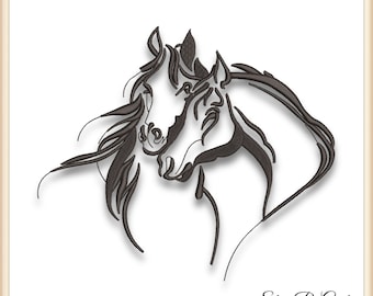 Horses embroidery pe design pattern pes instant digital download