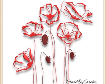 Embroidery machine pe design poppies pattern pe file flower instant digital download pes