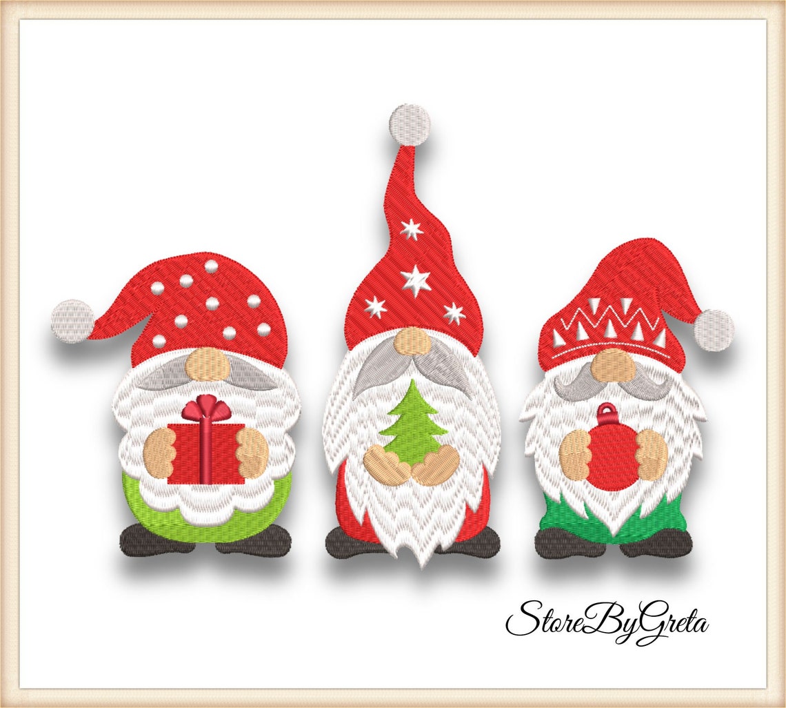 Embroidery machine design christmas gnomes pattern pes file  etsy