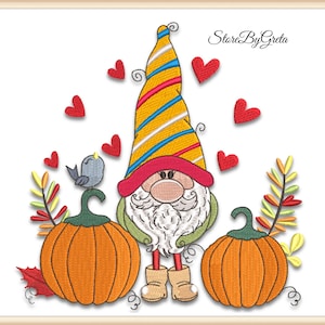Diseños de bordado de otoño, gnomos, calabazas, descarga digital instantánea.
