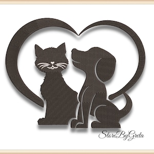 Embroidery machine pe design dog cat love heart outline pes instant digital download