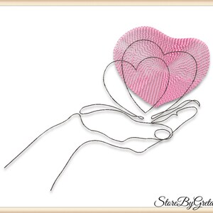 Heart embroidery pe design hand love valentine machine pes pattern