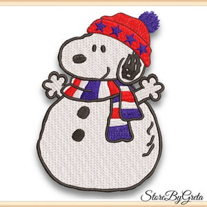 Peanuts cão bordado pe design boneco de neve natal pes download digital instantâneo