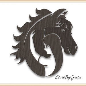 Horse and girl embroidery machine pe designs pes instant digital download