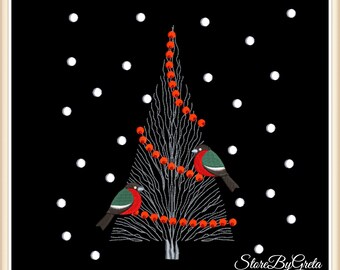 Embroidery pe designs christmas winter birds machine pes instant digital download