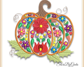 Pumpkin embroidery machine pe design kalocsa flower pumpkin pes insant digital download pattern