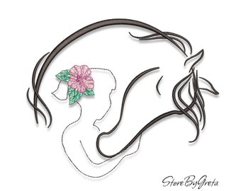 Horse and girl embroidery pe design flower pattern pes instant digital download