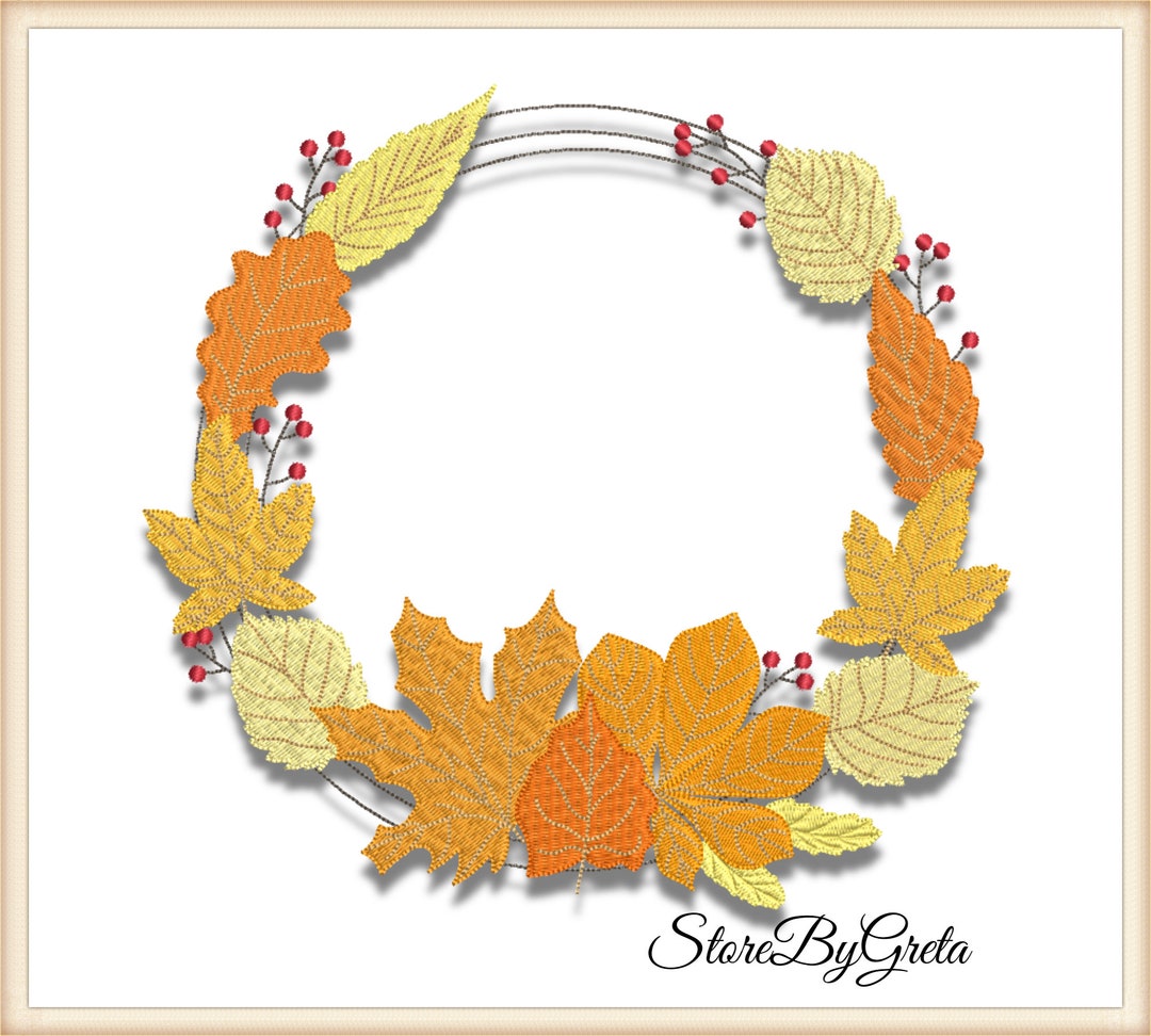 Fall Leaves Wrath Embroidery Machine Pe Designs Circle Frame Autumn Pes ...