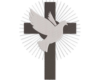 Embroidery pe design dove cross religion church logo pes pattern