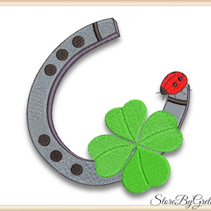Lucky horseshoe embroidery pe design machine pes pattern clover shamrock st patrick&#39;s day