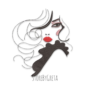 Girl fashion embroidery machine pe designs beauty woman pes instant digital download