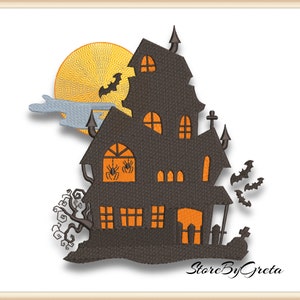 Embroidery machine pe designs haunted house Halloween pumpkin pes instant digital download pattern hoop file