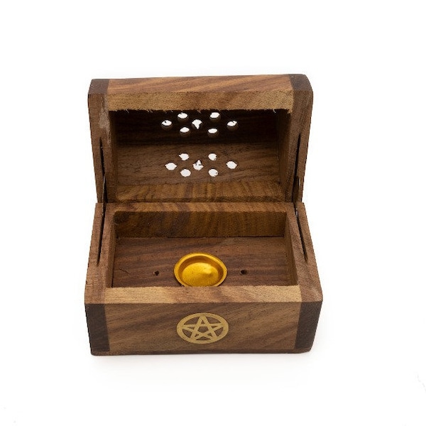 Small Incense Cone Burner with Brass Pentacle