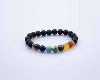Chakra Crystal Bracelet With Lava Beads