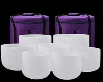 Set of 7  Chakra Quartz Crystal Singing Bowls -6''-12'' - 432Hz