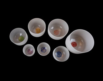 Set of 7  Chakra Quartz Crystal Singing Bowls -6''-12'' - 432Hz