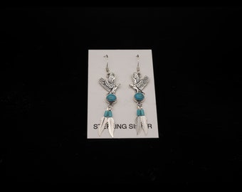 Sterling Silver Eagle Earrings with Turquoise Stone