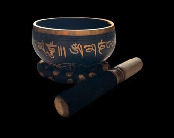 Tibetan Brass Engraved Mantra and Flower of Life Singing Bowl