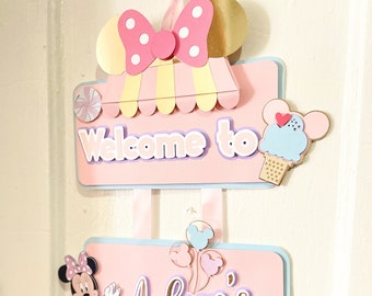 Birthday welcome sign | door sign | Minnie mouse door hanger | Party decoration | Birthday door hanger | Candyland theme birthday