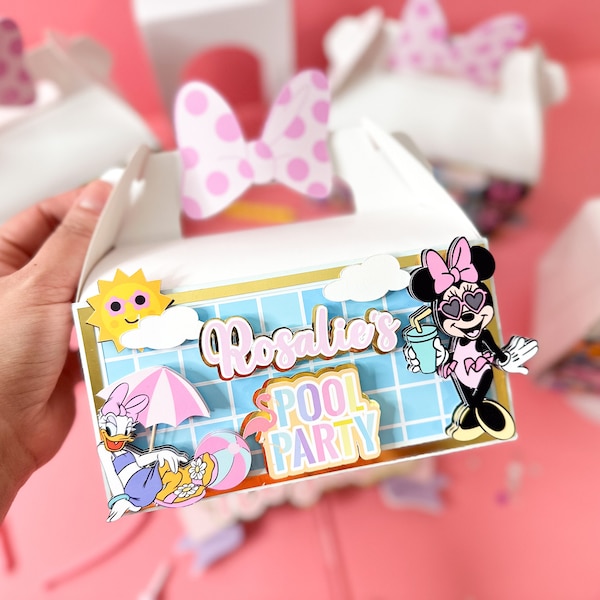 Favor boxes Minnie pool party  | Minnie Mouse birthday | Birthday favors | Minnie and daisy birthday | gable boxes | pool party treat boxes