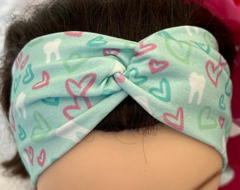 Artistic Hearts on Teal Dental Headband