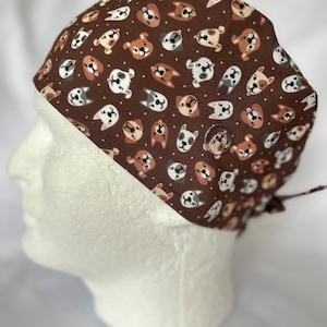 Puppy Dogs On Chocolate Brown Scrub Cap