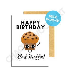 Happy Birthday Stud Muffin Funny Digital Birthday Card | Printable Birthday Card | Punny Birthday Card | Funny printable and digital card