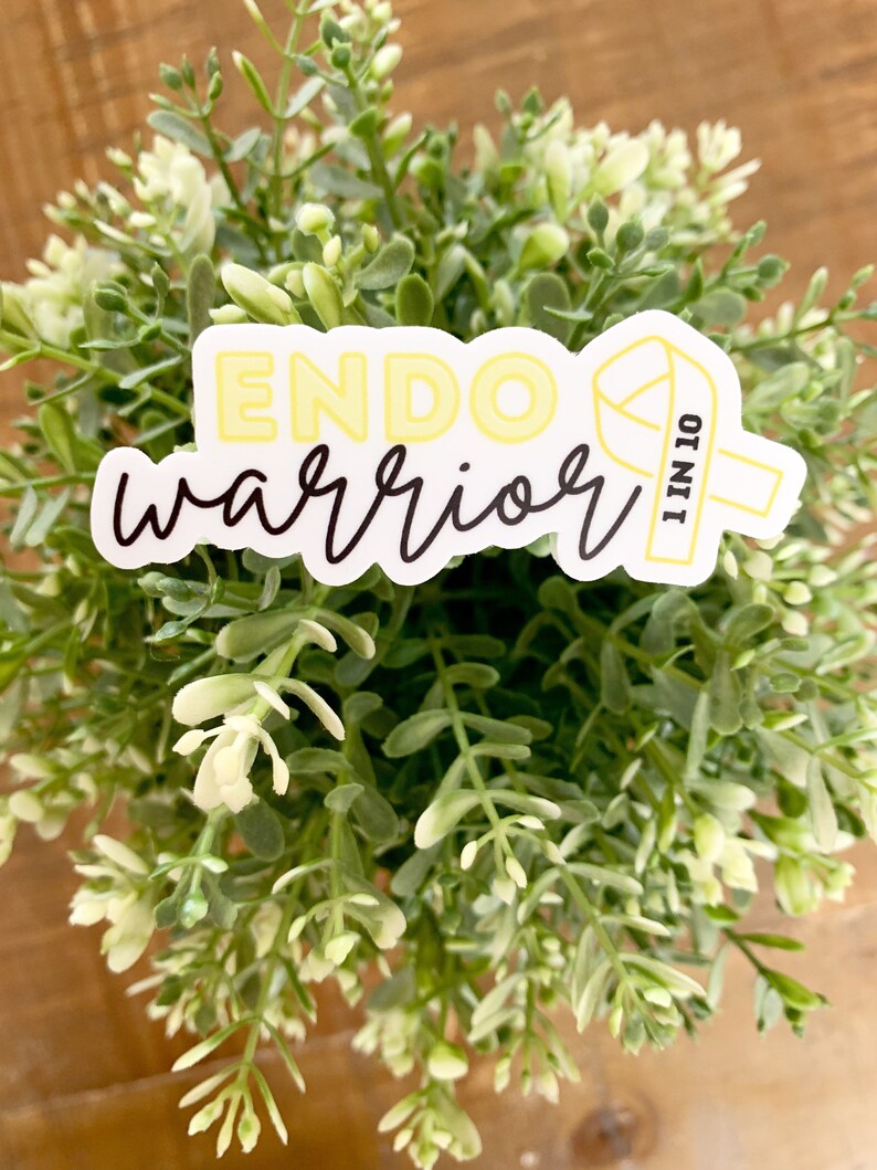 May include: Yellow sticker with the text "ENDO warrior 1 IN 10" and a yellow ribbon.