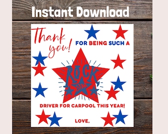 Carpool Thank You Card, Rock Star Driver Gift (Digital Download)