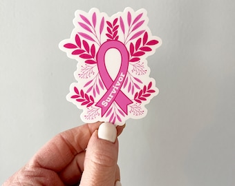 Breast Cancer Survivor Sticker, Pink Ribbon Floral Decal
