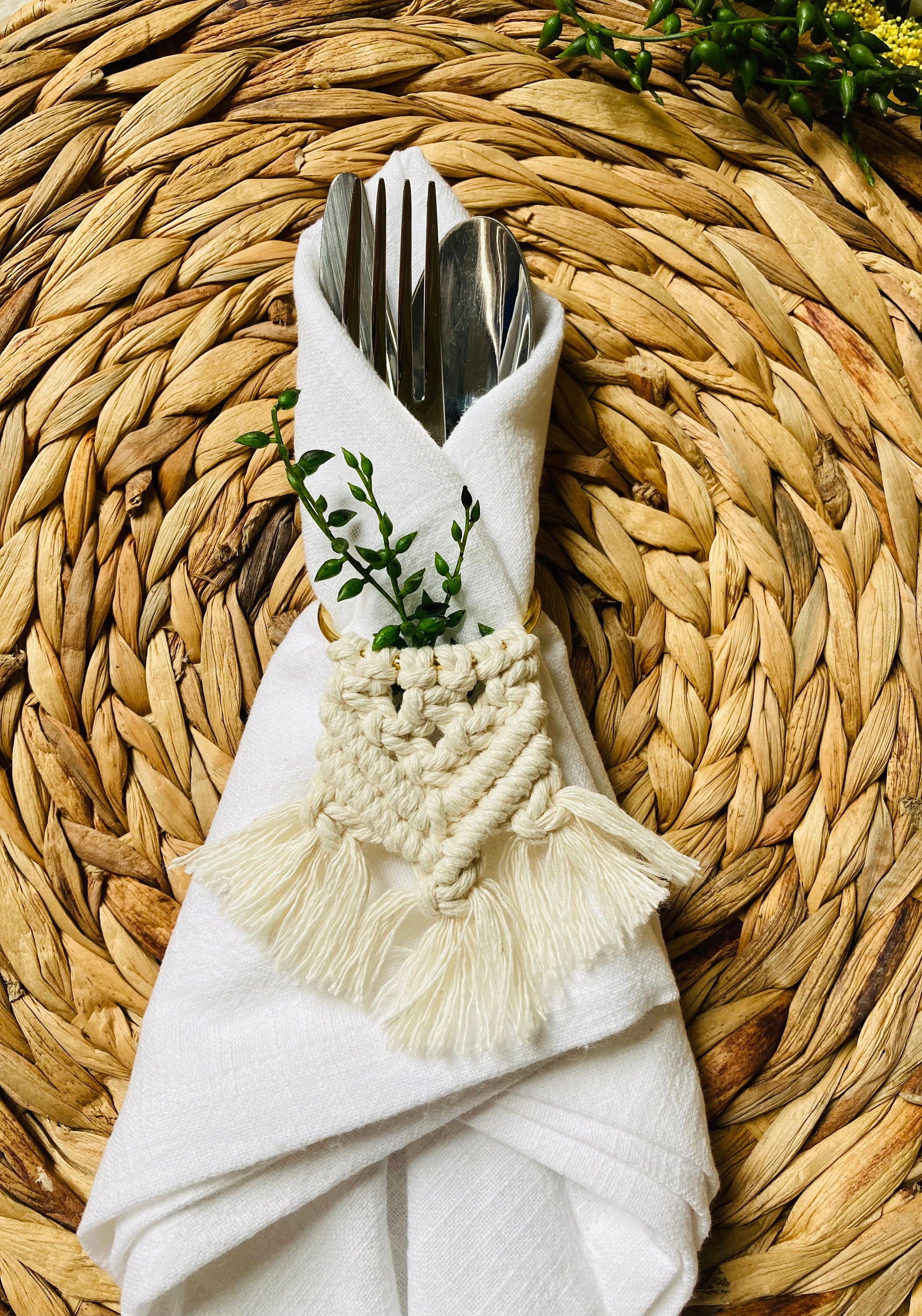 Macrame Napkin Ring Set Boho Napkin Rings Gold Napkin Rings Etsy