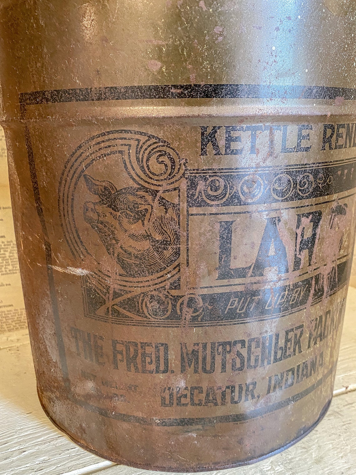 Large Vintage Indiana Lard Tin Can / Antique Decor / Vintage Etsy