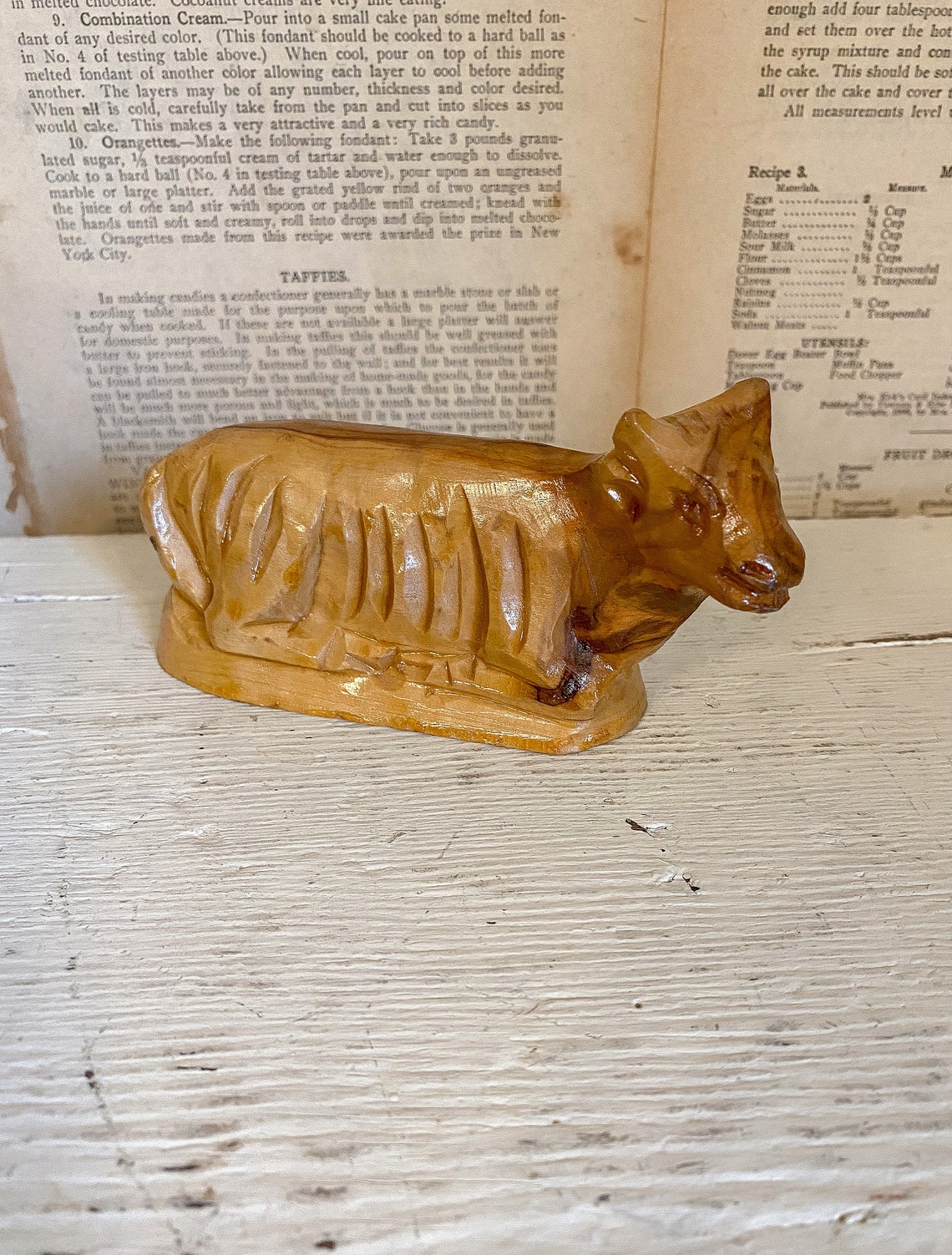 Vintage Hand Carved Wood Cow / Vintage Decor / Wood Decor / Etsy