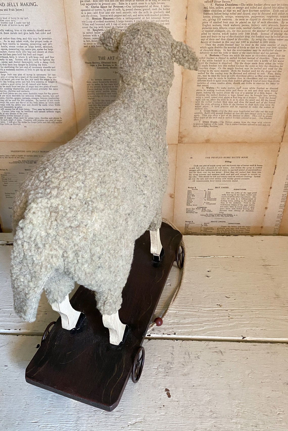 Large Vintage Sheep Pull Toy on Wheels / vintage decor / sheep Etsy
