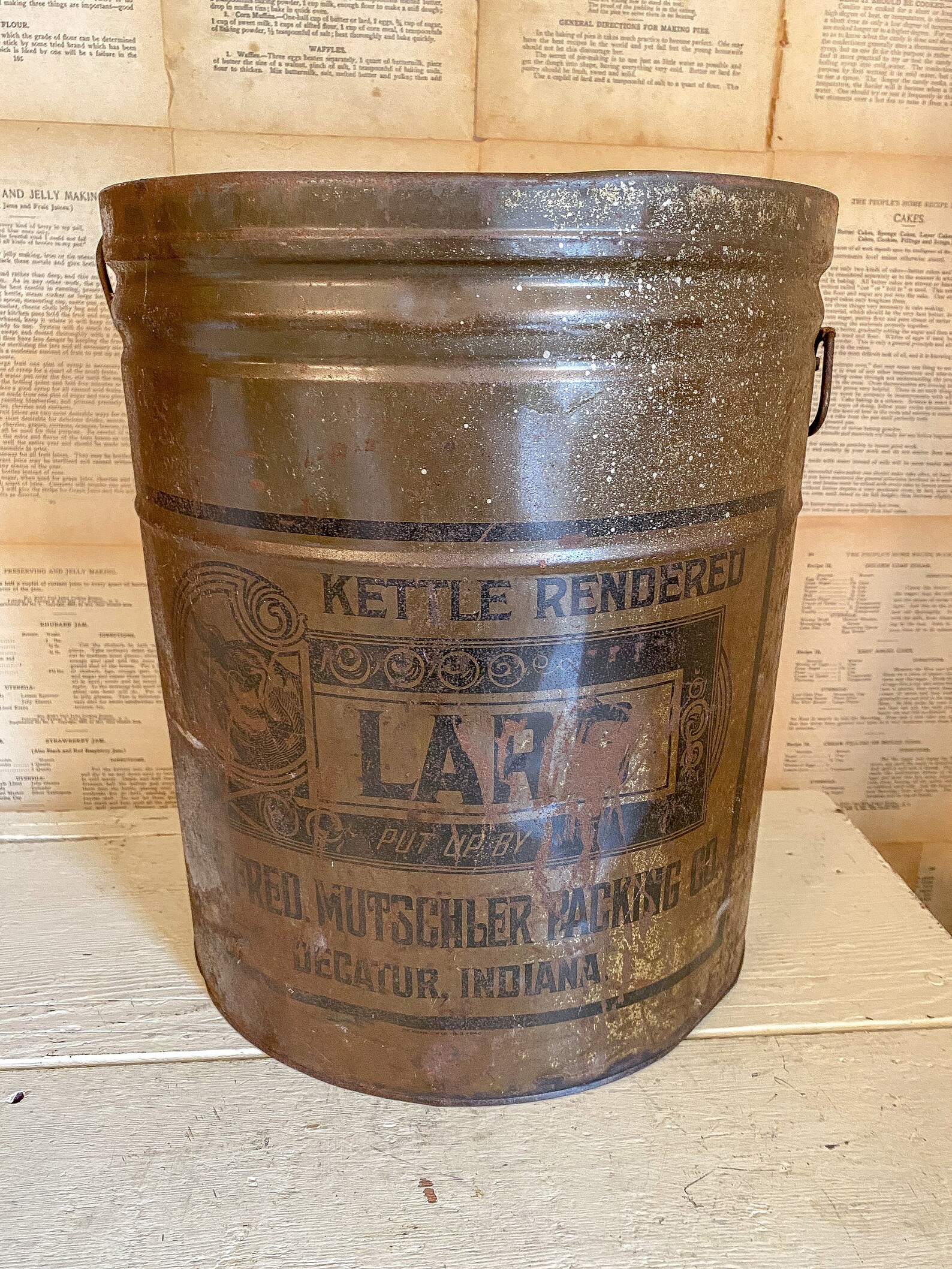 Large Vintage Indiana Lard Tin Can / Antique Decor / Vintage Etsy