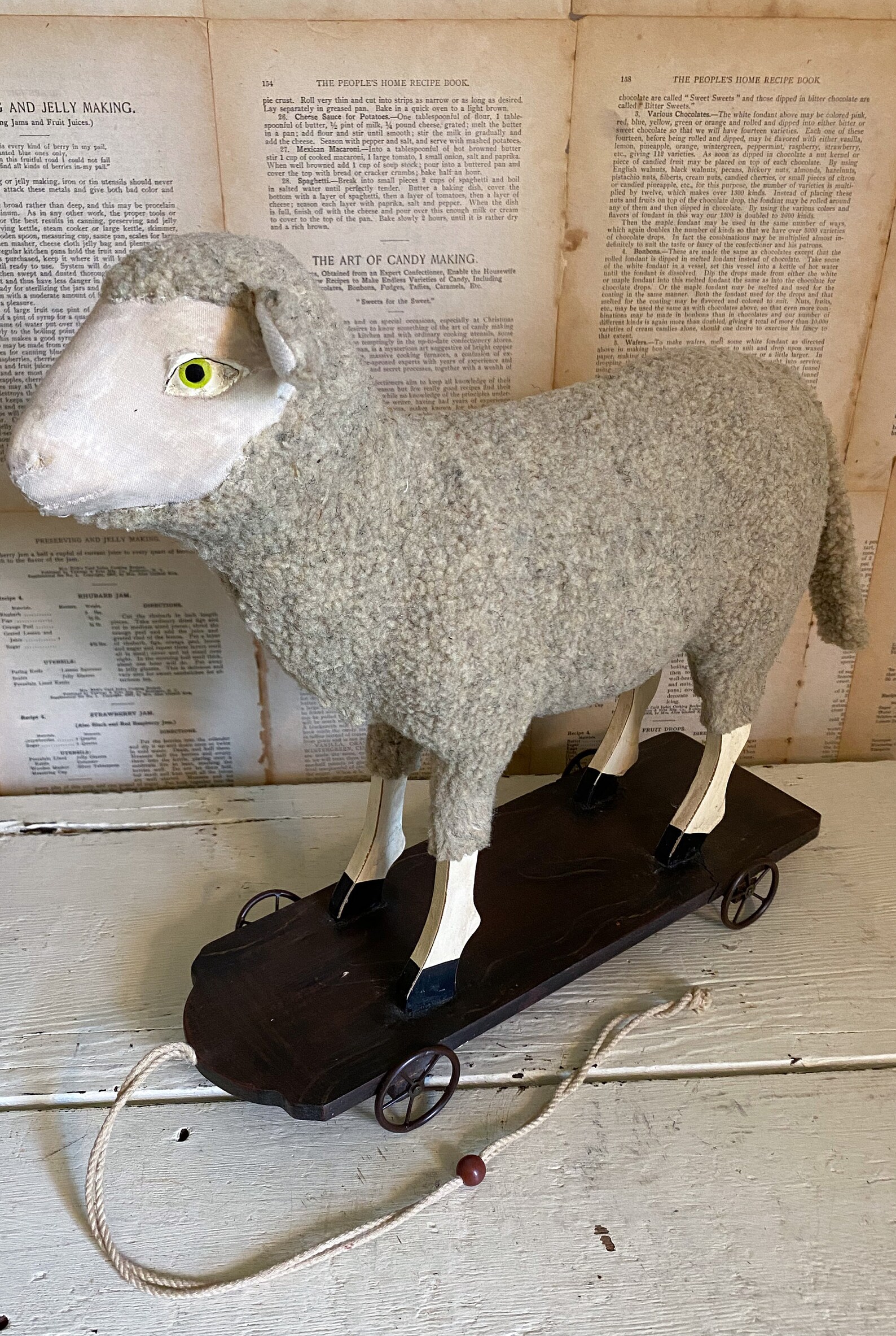 Large Vintage Sheep Pull Toy on Wheels / vintage decor / sheep Etsy