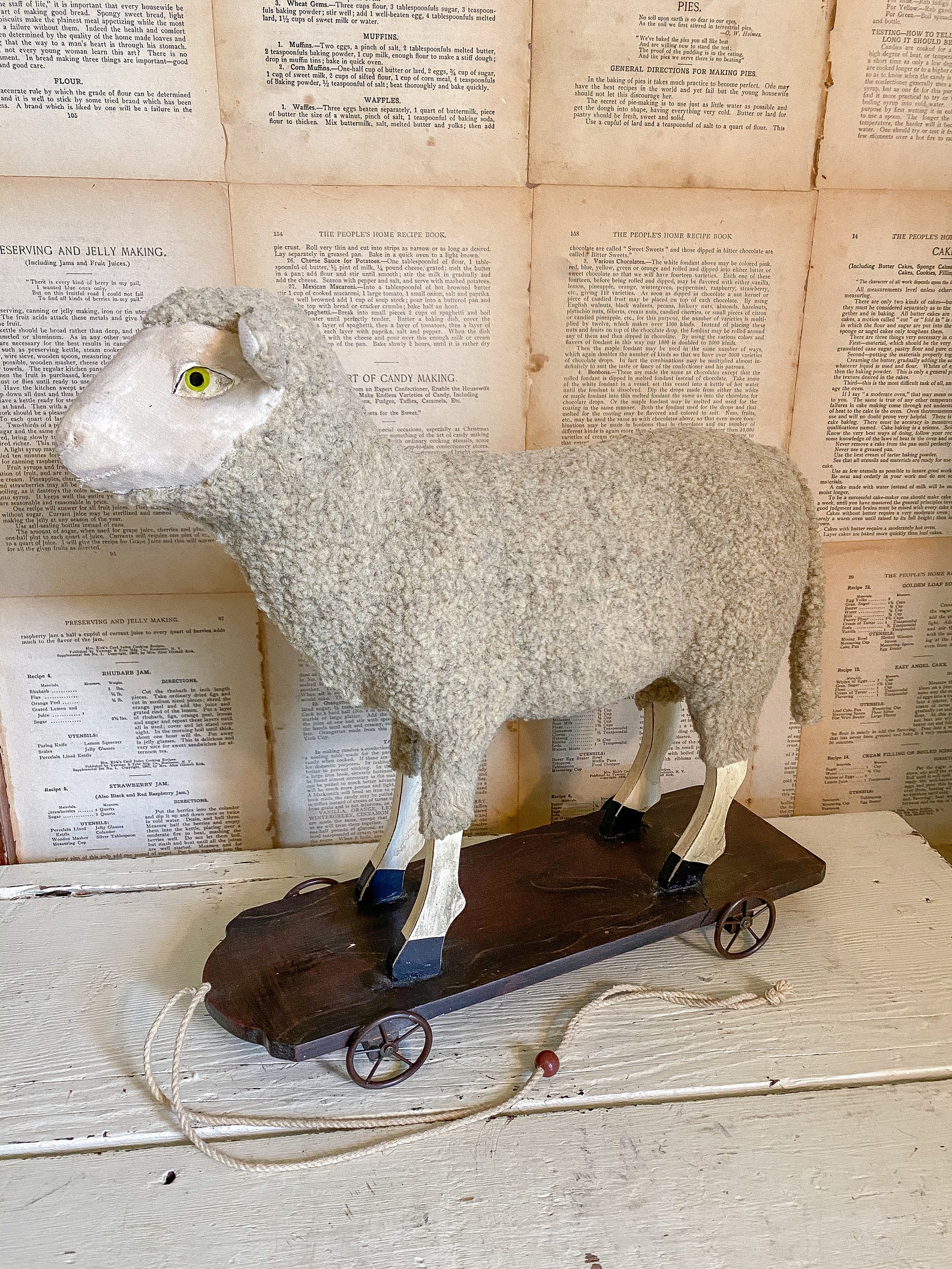 Large Vintage Sheep Pull Toy on Wheels / vintage decor / sheep Etsy