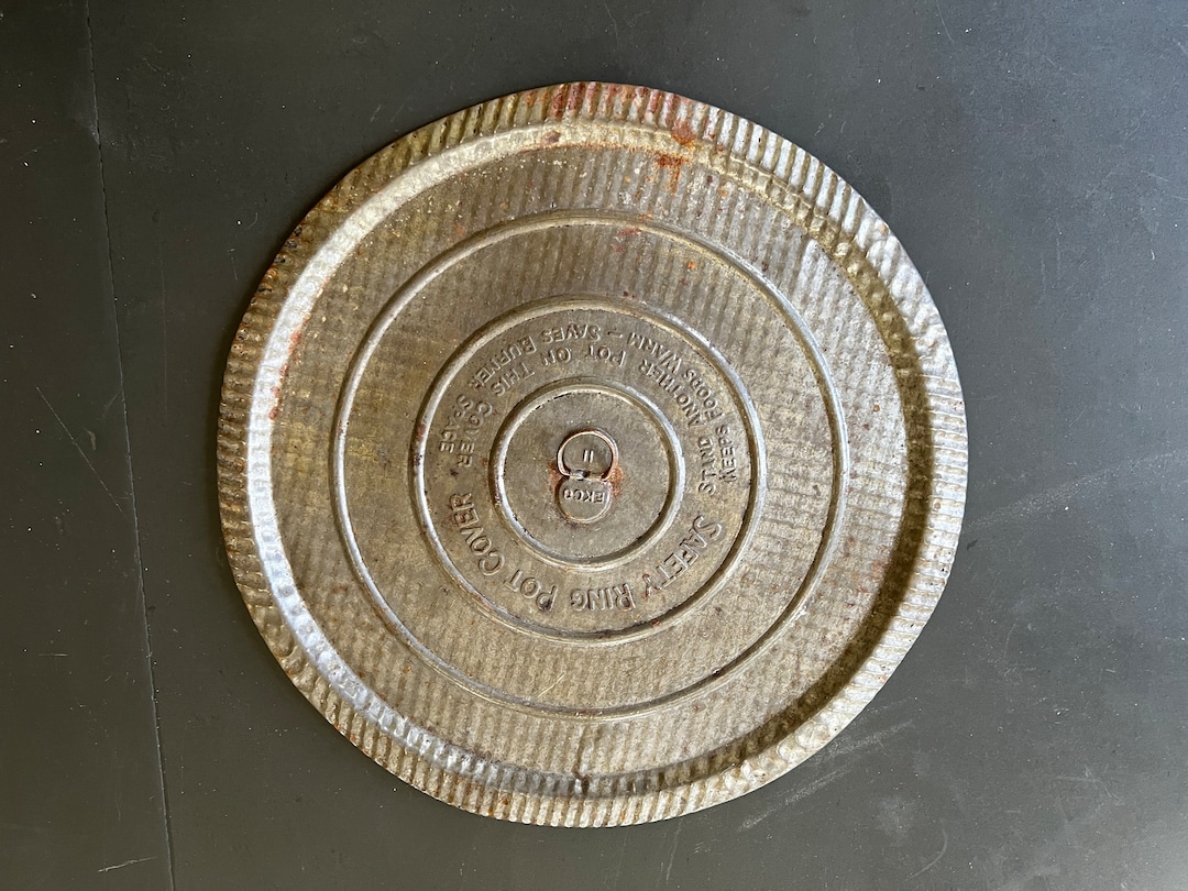 EKCO Safety Ring Pot Cover 1940s Kitchen Gadget Vintage Textured Metal