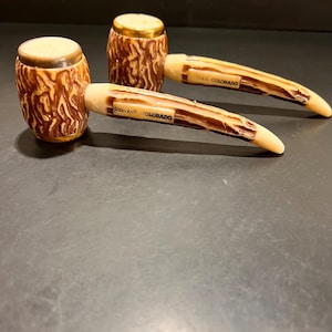 Vintage Faux Antler Pipe Salt & Pepper Souvenir Shakers From Denver, Colorado