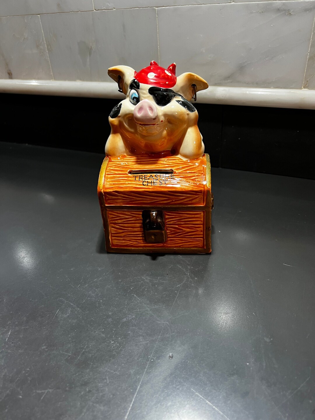 Pirate Pig Treasure Chest Piggy Bank Vintage Pig Figurine With Etsy