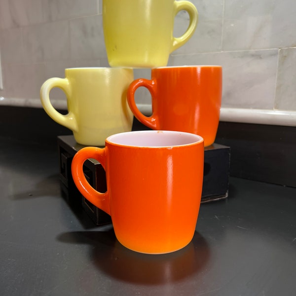 Orange and Yellow Vintage Coffee Mugs,  Set of 4 Vintage Bright and Cheery 8 Ounce Coffee Cups