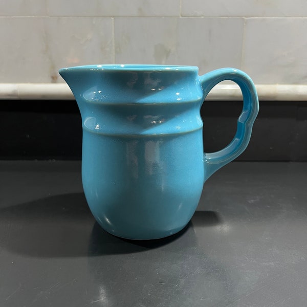 Vintage Light Blue Stoneware Pint Pitcher