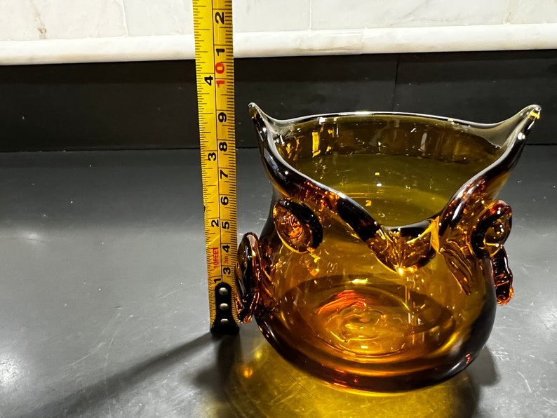 Vintage Amber Glass Owl Hand Blown Glass Vase Pitcher or Etsy