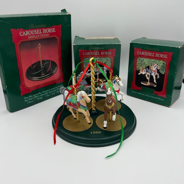 Vintage 1989 Hallmark Christmas Carousel Horses and Stand