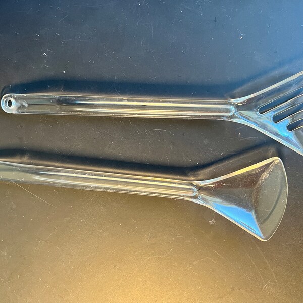 Vintage Salad Serving Fork and Spoon, Clear Plastic Modern-Style 12” Spoon and Fork Set