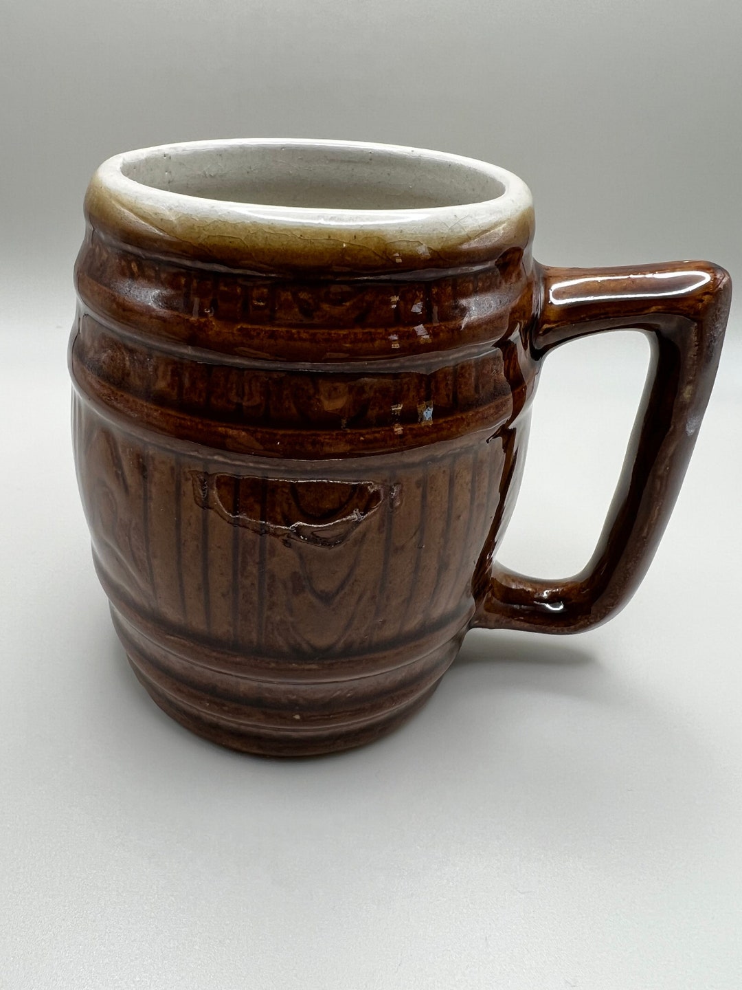 Brown Pottery Mug Faux Wooden Barrel Mug Vintage Coffee Cup Etsy