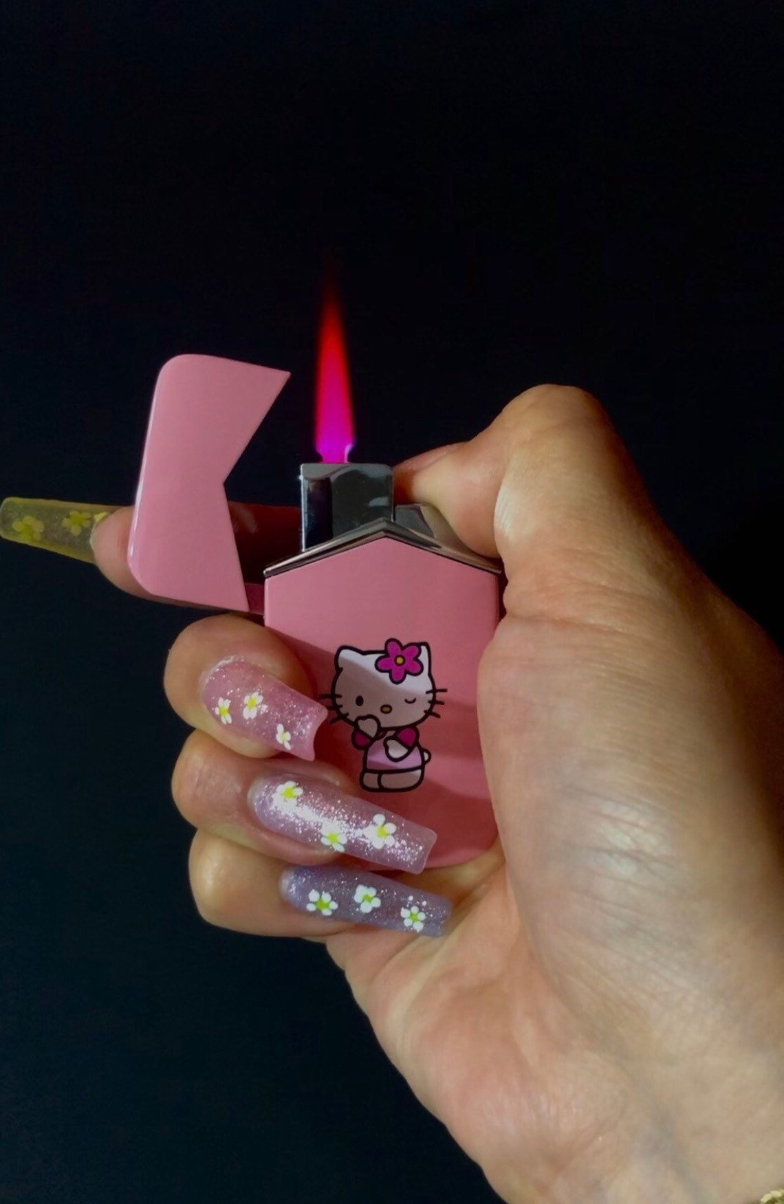 Pink Flame HK Lighter Refillable Butane Windproof Torch Etsy