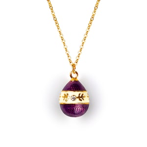 Purple enamel with leaves Faberge egg style pendant necklace, handmade enamel charm, 18k gold plated chain