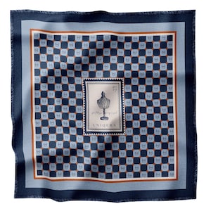 Blue / Navy Blue Checkered Wool Scarf - Monogram Collectionn